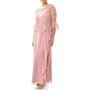 NWT Le Bos Women's Embroidered Mesh Cut Out Detail Dress - Size 10 - Rose Gold